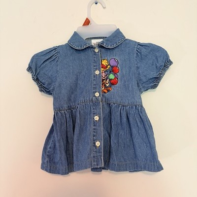 Vintage Disney Embroidered Winnie The Pooh Denim Dress Size 2T
