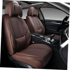Front and Back Seat Covers, Waterproof Nappa Leather Auto Seat FullSet Brown-D