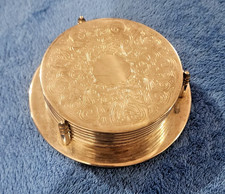 Vintage  Silver Plated 7 Piece Coaster Set 6 Coasters w/ Holder Floral Etchingo