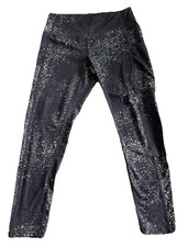 Z by Zella Leggings Bottoms Womens M Black Green Specks Phone Pockets Activewear