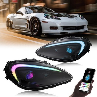 Pair RGB LED Headlights  For Chevrolet Corvette C6 2005-2013 Turn Singal DRL
