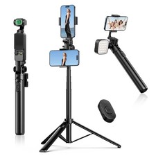 MT70 Extendable Tripod 63 Inch Selfie Stick Vlog Stand 2 Phone Clips Mount