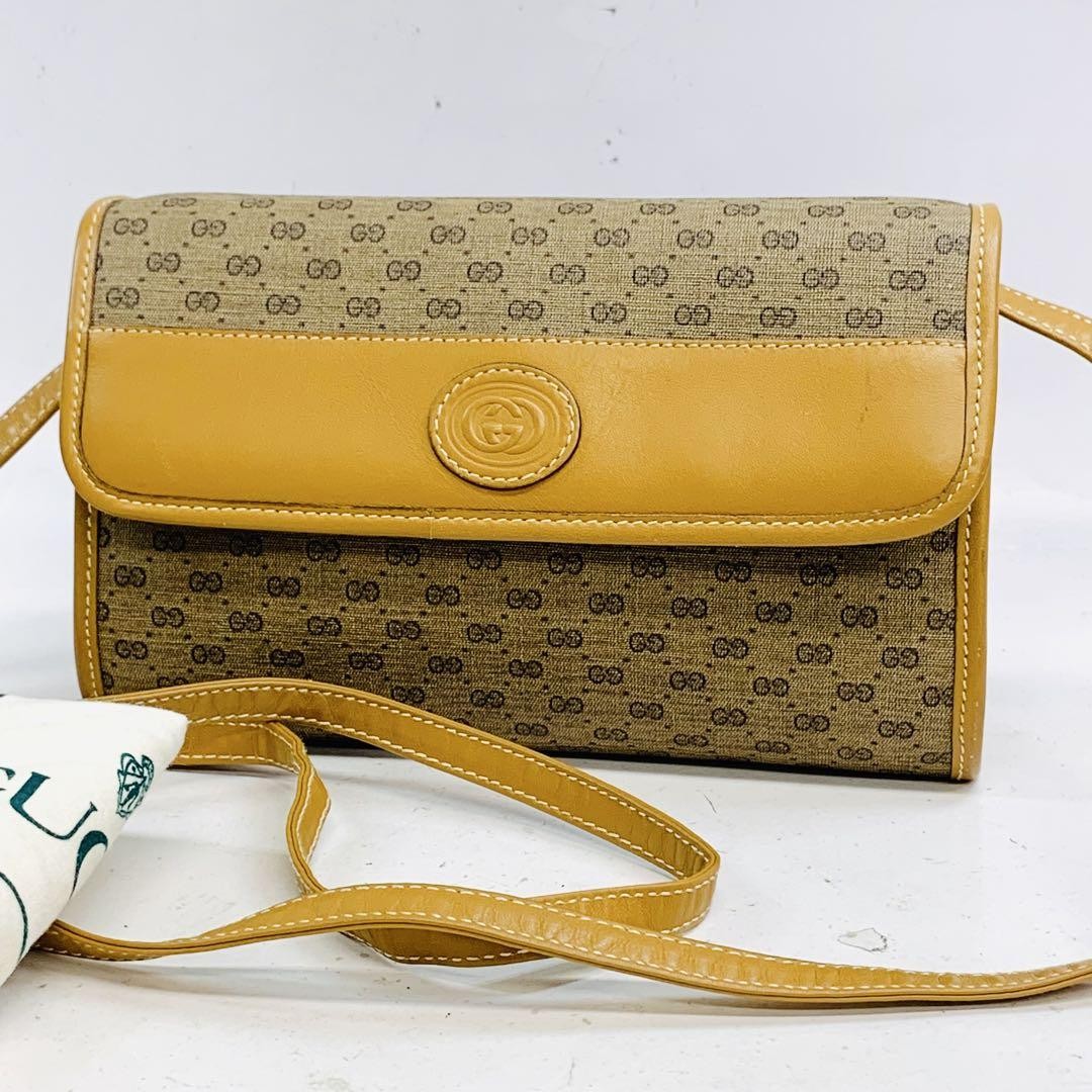 Gucci Old Gucci 004 89 10 41 Shoulder Bag Beige Yellow Canvas Leather Italy