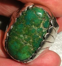 VINTAGE SIGNED MB NAVAJO GREAT GREEN TURQUOISE STERLING SILVER RING SIZE 11 vafo