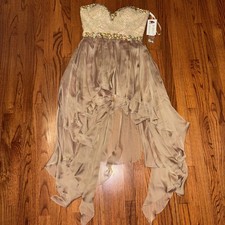 SHERRI HILL NWT Gold Beaded High-Low Formal Gown – Size 12