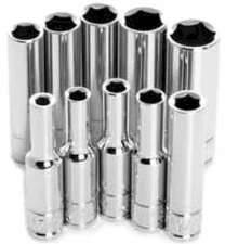 Performance Tools 10 Piece 1/4in. Drive 6pt Deep Sae Socket Set Motorcycle PWC