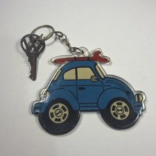 Vintage VW Beetle Bug Keychain Blue Acrylic Car Surfboard Retro Volkswagen Key