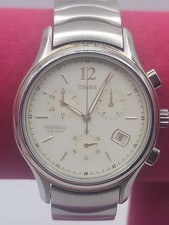 Rare Timex Expedition Chronograph Watch Men's Silver Stainless Steel White Face 
