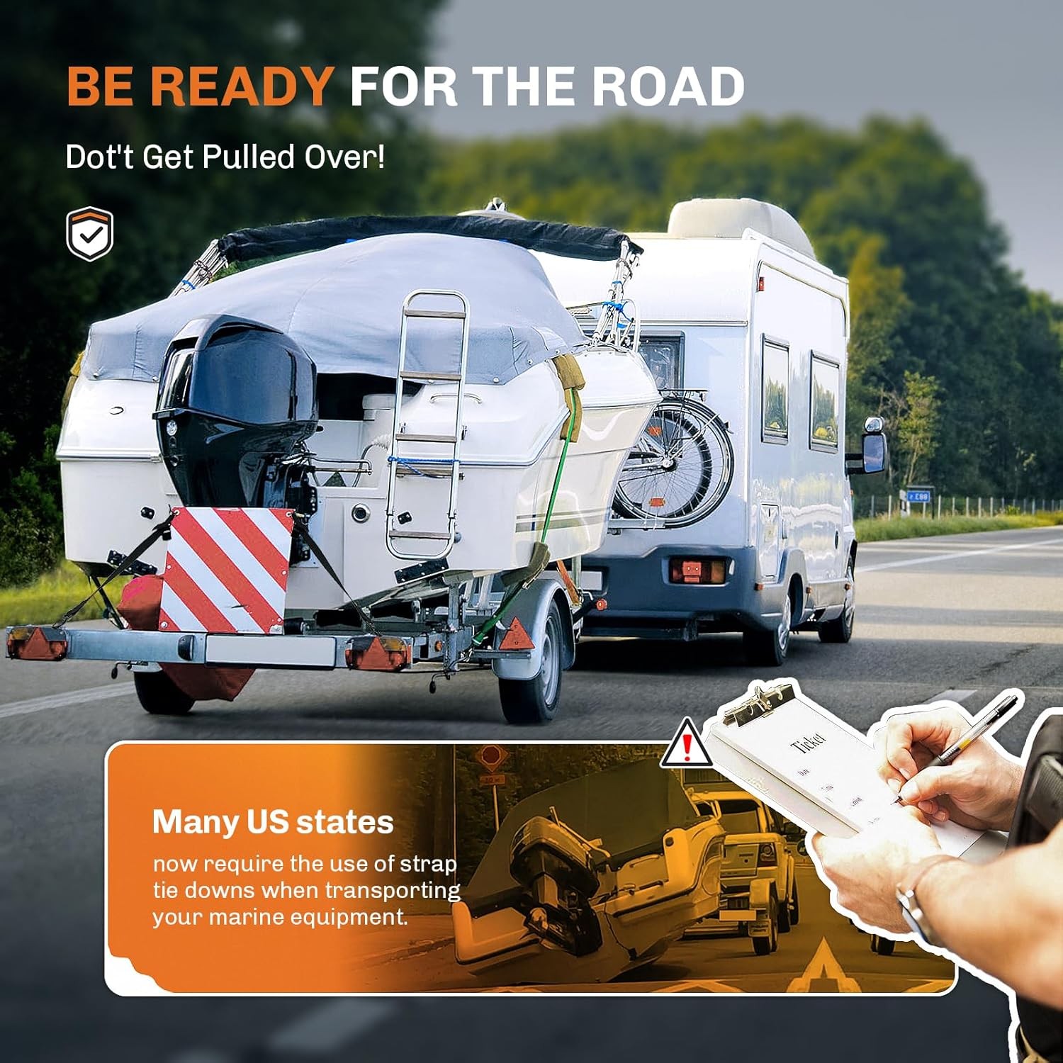 WELLUCK Boat Trailer Transom Tie Downs 2 in x 4 ft/1200lbs（2 pack）, Black 