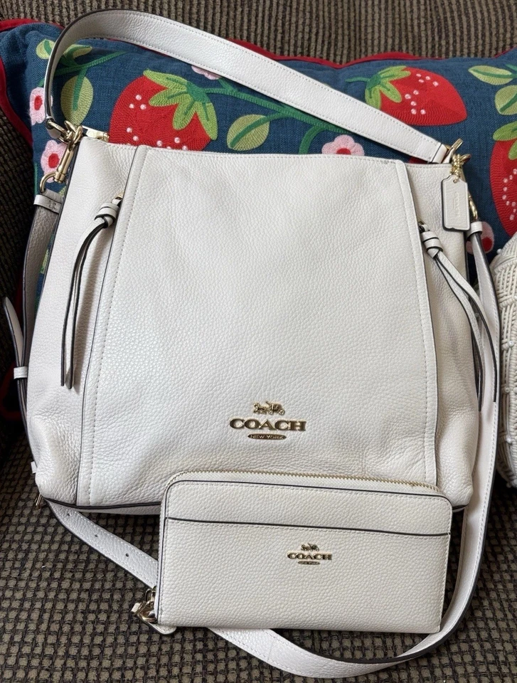 Coach F79994 Bundle Set Chalk Bone Marlon Hobo Leather Bag & Large Clutch Wallet - Image 4 of 4