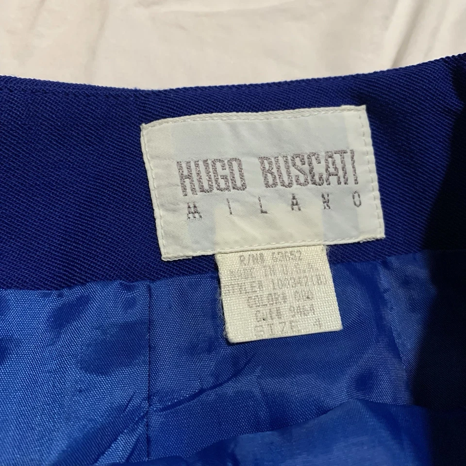 Hugo Buscati Milano 女子裙套装蓝色蓝青色 4 码 100% 羊毛复古 — 第 3/4 张图片