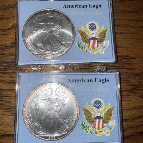 Set 2 1998-1 Ounce American Eagle Bullion Dollar- .999+ Fine Silver  Toning!!!