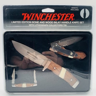 Winchester 2009 Limited Edition Bone and Wood Handle Pocket 3 Knife Set Case New