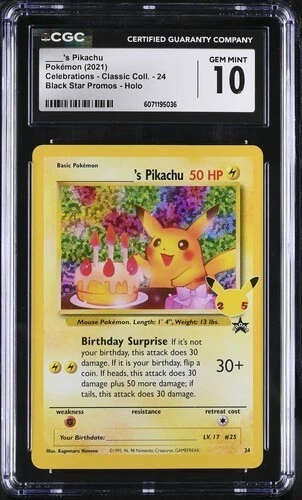 CGC 10 BIRTHDAY PIKACHU 24 CELEBRATIONS POKEMON GEM MINT