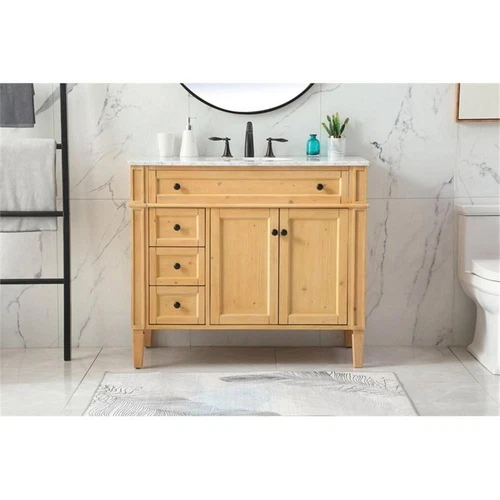 Elegant Decor Park Avenue 40" Aluminum MDF Single Bathroom Vanity - Natural Wood - Picture 7 of 8