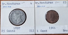 BRITISH HONDURAS 1897 QUEEN VICTORIA 25 CENTS SILVER And 1961 1 Cent