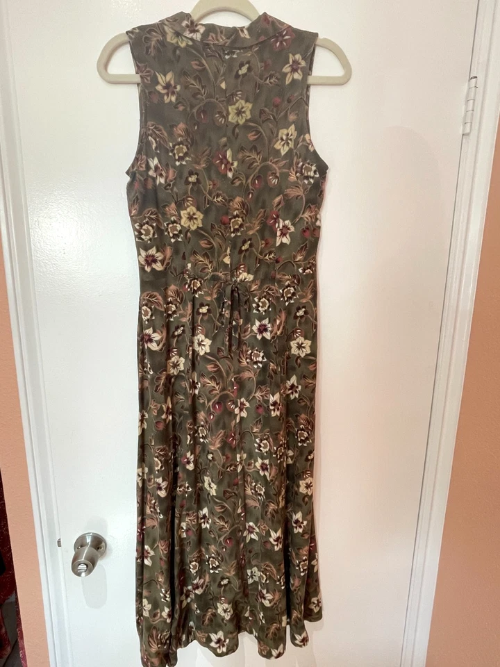 All That Jazz, long Olive Fall Floral, sleeveless dress, Sz. Medium, - Image 2 of 4