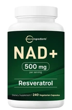 NAD+ 500mg + Resveratrol | Energy, Skin & Cellular Health Support | 240 Capsules
