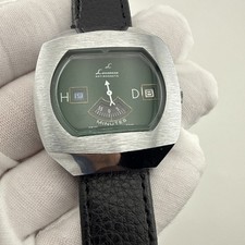 1970's Lausanne 38mm Green Jump Hour Stainless Mechanical Vintage Watch Nos
