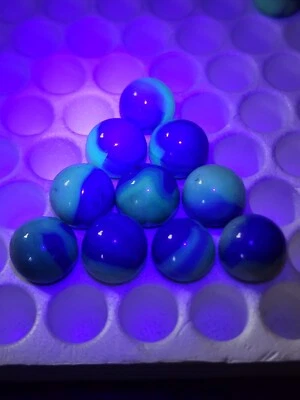 10 UV REACTIVE PINKISH WITH BLUE PATCH FENTON GLASS JABO MARBLES $9.99 FEN 5