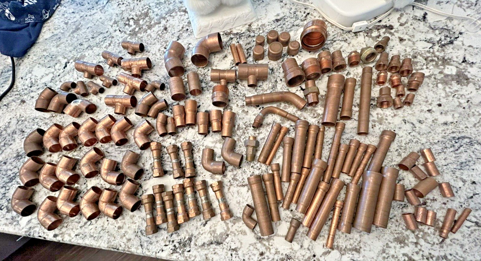 18 lbs of Copper Pipe Fittings 90, 45 T's Adapters Caps Couplings Lot