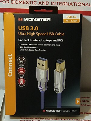 Monster USB 3.0 Ultra High Speed Cable Connect Printer Laptop Computer MALE A B