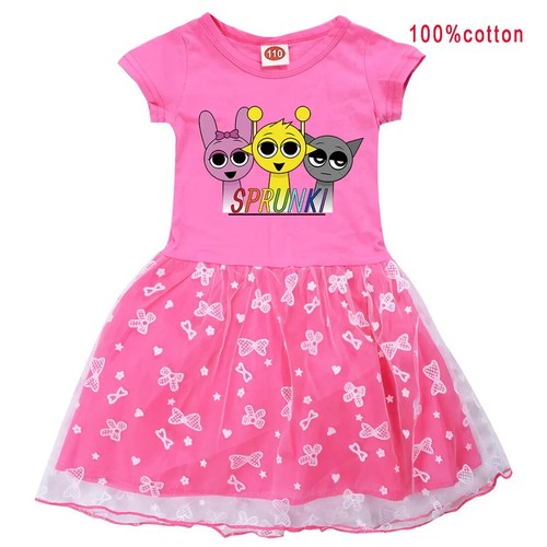 Cute Sprunki- Sleeveless Casual Dress Baby Girls Game Incredibox Lace Dress - Picture 27 of 36