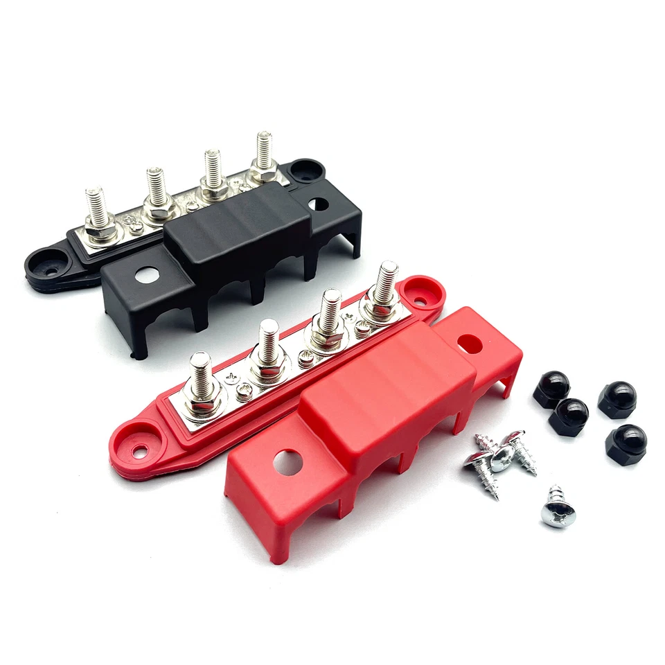 Red & Black 5/16" 4 Stud Power Distribution Busbar Bus Bar With Cover Fast Ship - Image 3 of 4