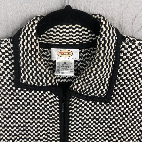 Talbots Sweater Womens 8P Petite Black White Check Textured Cardigan Career - Picture 9 of 16