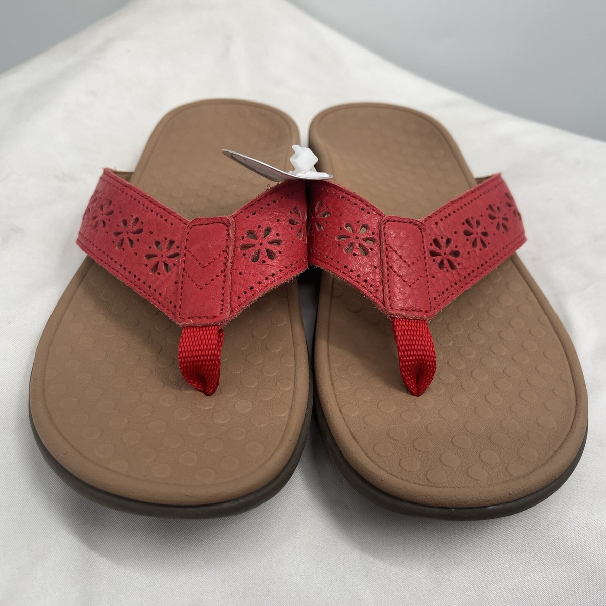 Vionic Women's Tide Perf Red Leather Thong Slide Arch Support Shoe