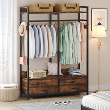 Rustic Closet Organizer with 4 Large Drawers, Freestanding Clothes Garment Rack