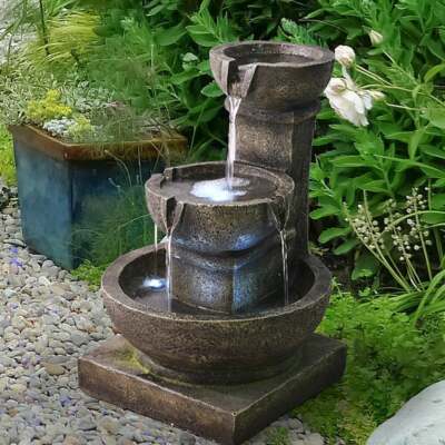 Outdoor Waterfall Fountain 3-Tier Water Fountain LED Light Garden Patio Pump New