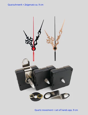 JH1668 Movimento originale al quarzo silenzioso con lancette 8 - 9 cm oro nero - silenzioso per orologi da parete fai da te