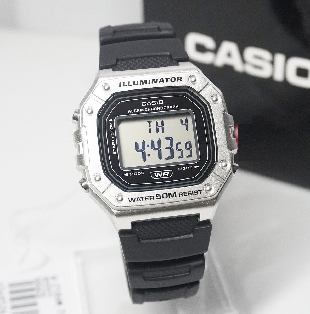 Casio W-218HM-7A Black Digital Silver Case Resin LED Light Men's