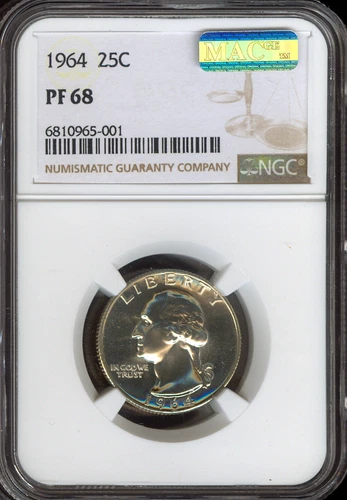 1964 Proof Washington Silver Quarter 25C NGC PF68 MAC Quality