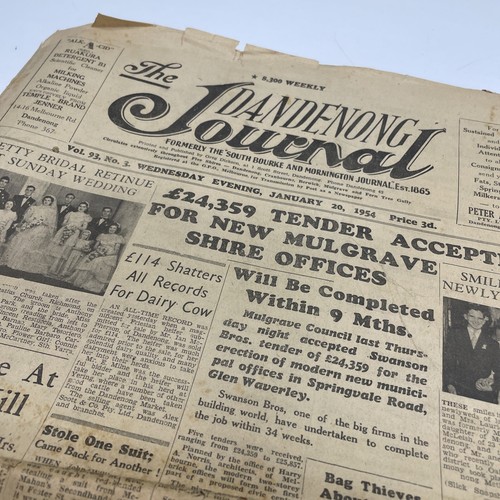 ORIGINAL Newspaper Dandenong Journal 1954 Junk Journal Cafe Art Prop Art - Picture 2 of 7