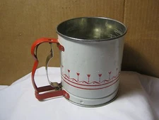 Androck Vintage Flour Sifter w/ Red Tulips and Stripes