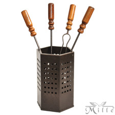 Mille SET 4 ACCESSORI per CAMINO e CESTO  FERRO ATTREZZI con MANICI in LEGNO