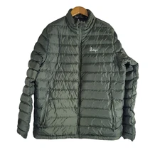 Slumberjack Down Quilted Puffer Coat Mens Medium Green Full Zip Pockets