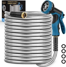 Garden Hose 100FT, Water Hose with 10 Function Nozzle, Garden Hose Metal with Le