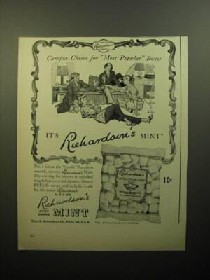 1950 Richardson's After Dinner Mint Ad - Campus choice for most popular sweet
