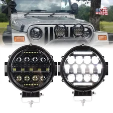 2x 7" inch Round LED Light Bar Pods Flood Spot DRL Offroad Driving Lights Truck