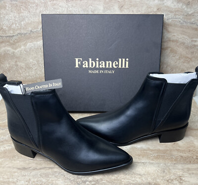 Fabianelli Black Leather Chelsea Pointy Toe Boots Women's Sizes