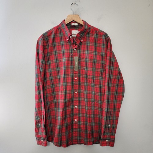 J Crew Plaid Shirt Mens Medium Red Green 100s Ply Yarns Slim Secret Wash New