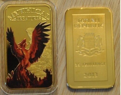 Somalia 2013 Goldplated Color Rectangular 25 shilling-Mystical Creatures-Phoenix - Picture 1 of 1