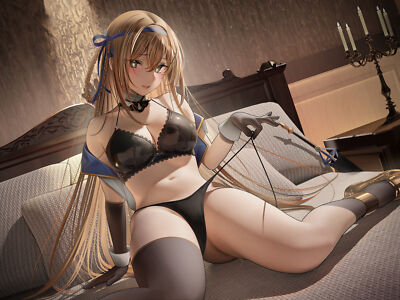 Anime girls blonde bra panties black bras stockings Playmat Gaming Mat Desk