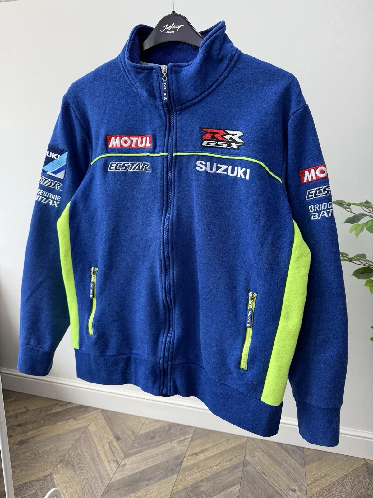 Vintage Suzuki MotoGP Team Jacket Mens Blue Full Zip Racing Motul Logo image 3