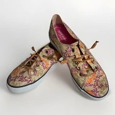 Sperry Classic CVO Sneaker Shoes Twig Pattern Tan Purple Orange Women's 9.5M