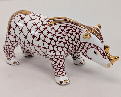 Afrikanische Safari Porzellan Figur Nashorn Herend Stil rustikal rot Netz 6 Zoll