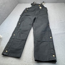 Carhartt Bib Overalls Mens 38x30 Black Quilt Lined Double Knee Ankle Zip R41